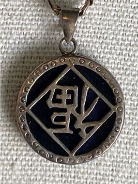 Sterling Silver Black Onyx GOOD LUCK Pendant